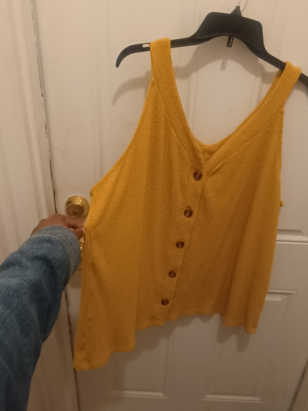 Ava Viv Womens Tank Top Yellow Knit Sleeveless V-Neck Strap Button Up Size 2X - Picture 3 of 9